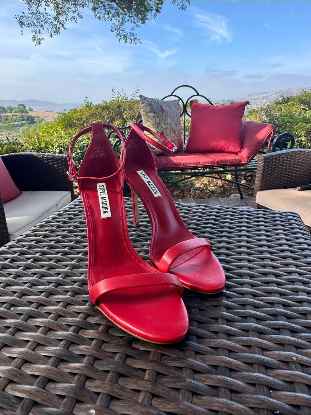 Steve Madden Red Satin Ankle Strap Stiletto Heels Women’s 8.5